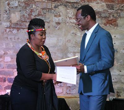 Nqobile Malaza with Professor Tawana Kupe as she receives the VC's Transformation Award 2016